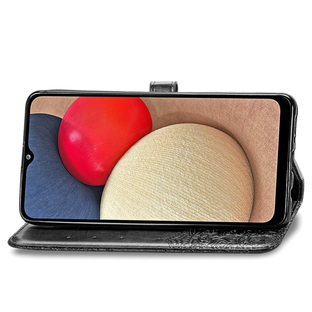 Embossed Mandala Flower PU Leather Case Stand Wallet for Samsung Galaxy A02s (EU Version) - Black-7