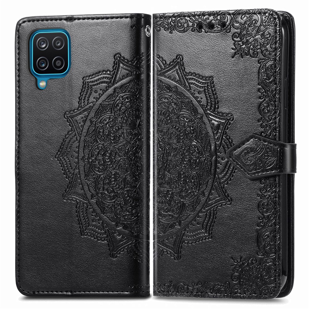 Embossed Mandala Flower PU Leather Case Wallet for Samsung Galaxy A12 - Black-3