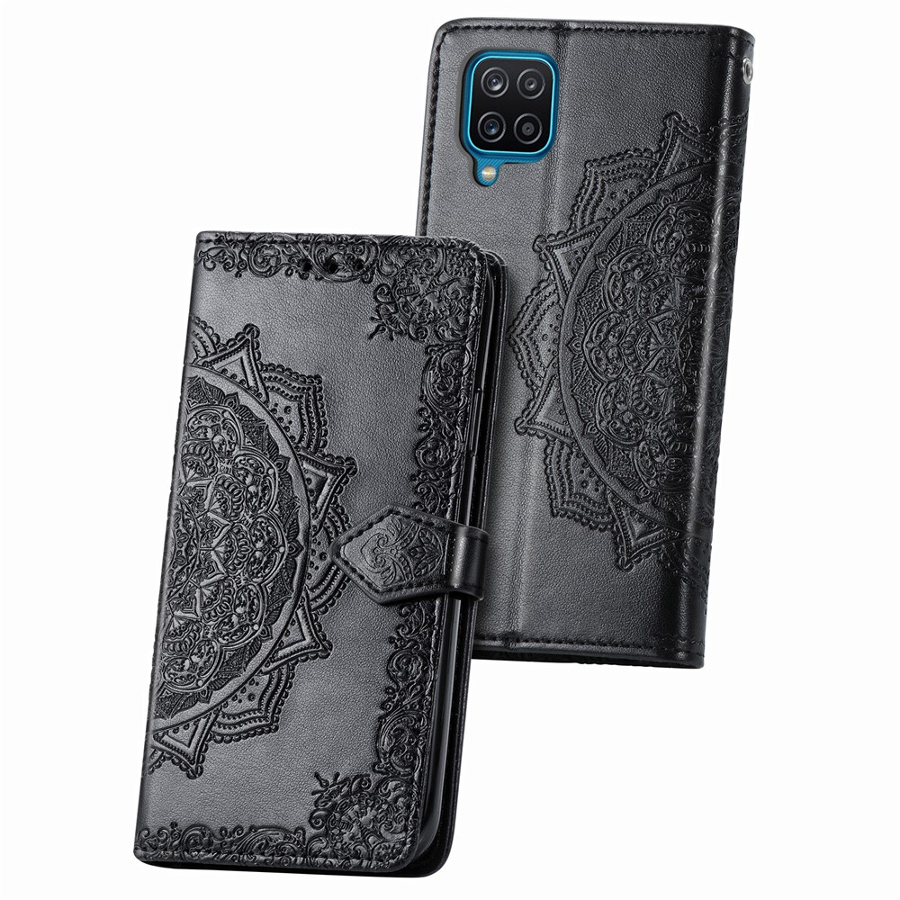 Embossed Mandala Flower PU Leather Case Wallet for Samsung Galaxy A12 - Black-4