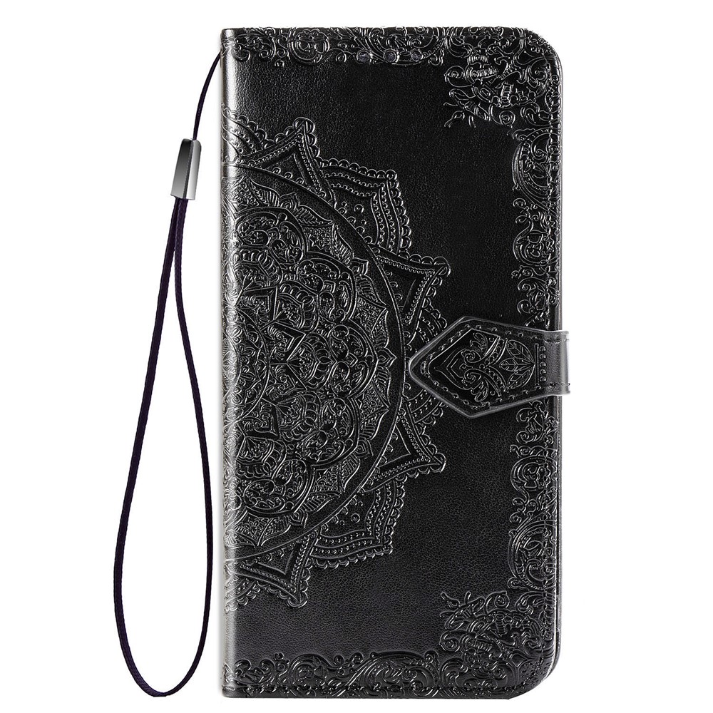 Embossed Mandala Flower PU Leather Wallet Shell Case for Samsung Galaxy A42 5G - Black-2