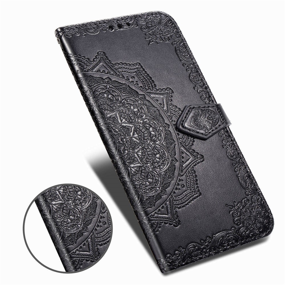 Embossed Mandala Flower PU Leather Case Wallet for Samsung Galaxy A51 5G SM-A516 - Black-10