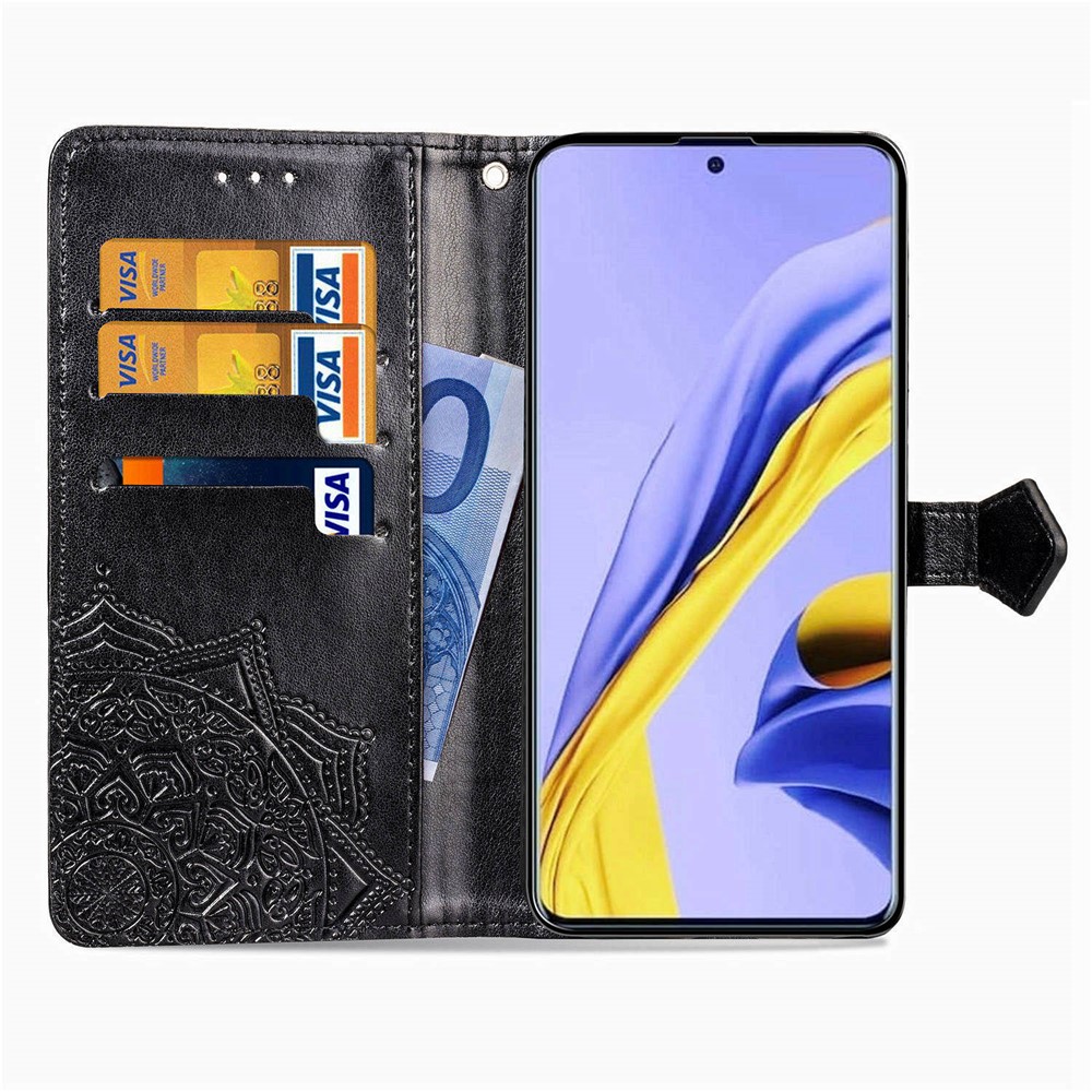 Embossed Mandala Flower PU Leather Case Wallet for Samsung Galaxy A51 5G SM-A516 - Black-6