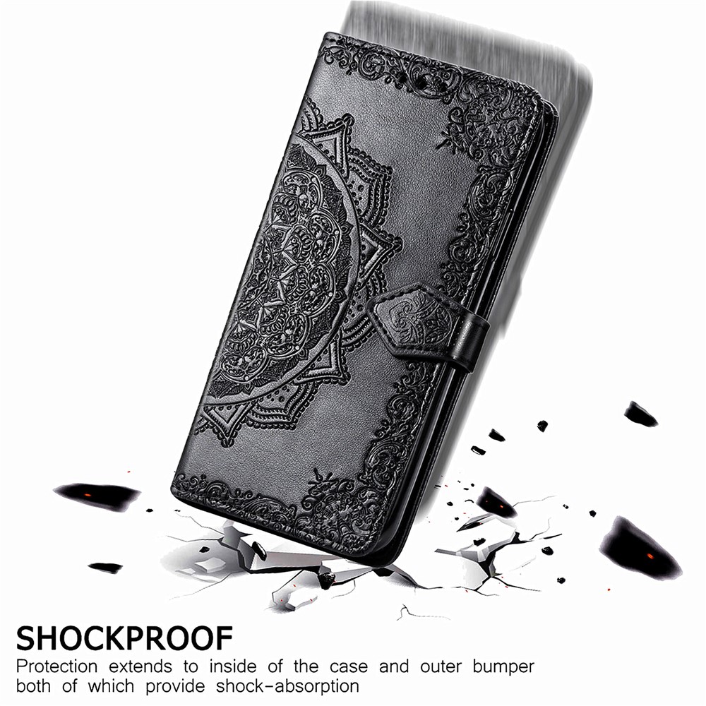 Embossed Mandala Flower PU Leather Wallet Cover for Samsung Galaxy S21+ 5G - Black-12
