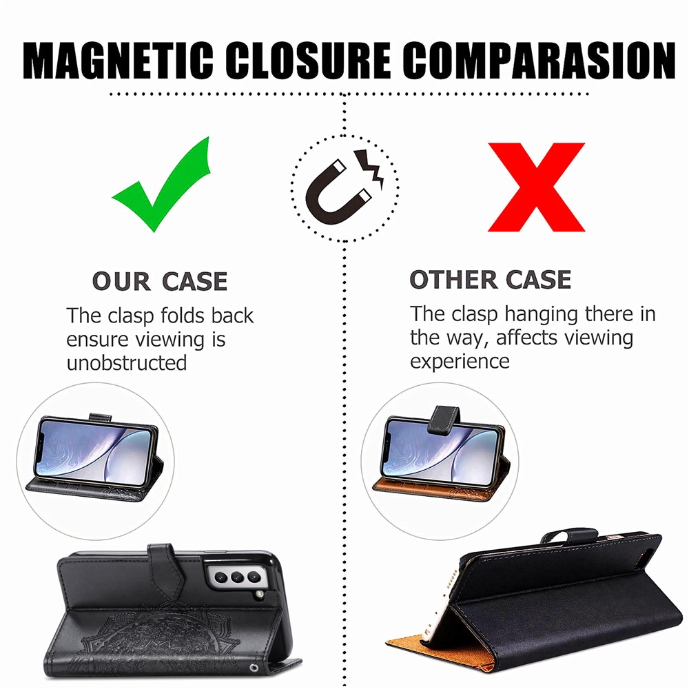 Embossed Mandala Flower PU Leather Wallet Cover for Samsung Galaxy S21+ 5G - Black-13