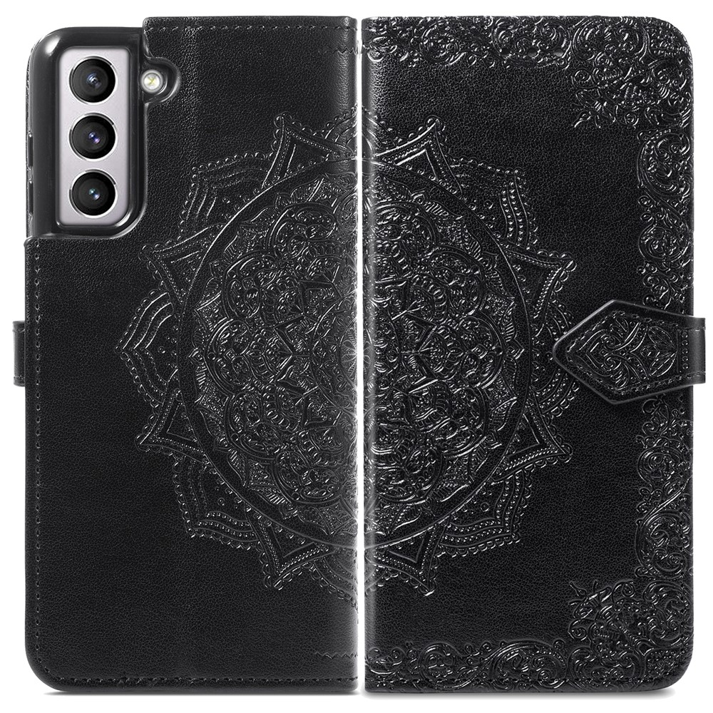 Embossed Mandala Flower PU Leather Wallet Cover for Samsung Galaxy S21+ 5G - Black-2