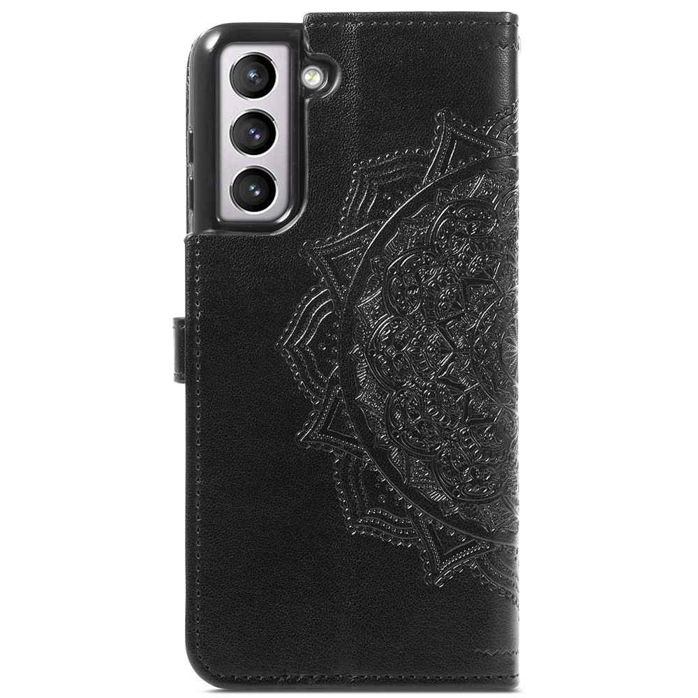 Embossed Mandala Flower PU Leather Wallet Cover for Samsung Galaxy S21+ 5G - Black-4