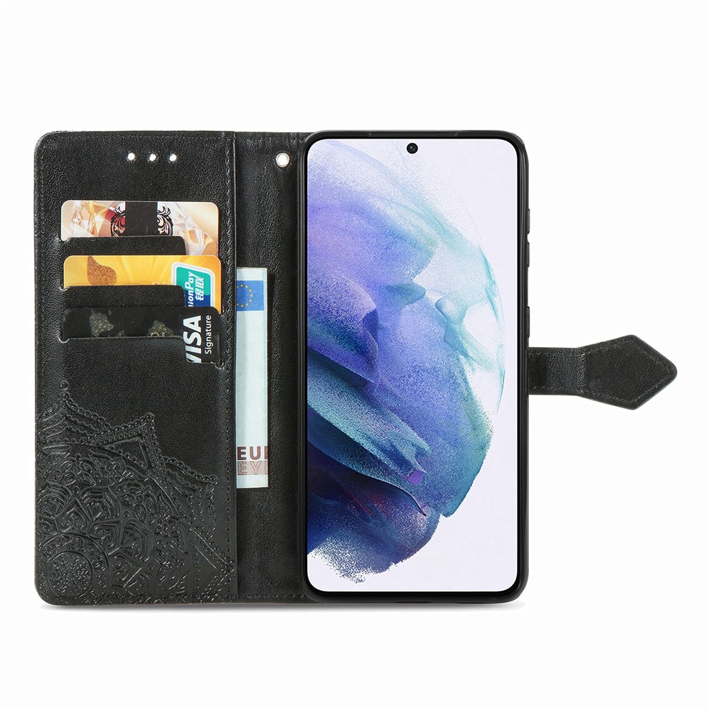 Embossed Mandala Flower PU Leather Wallet Cover for Samsung Galaxy S21+ 5G - Black-5