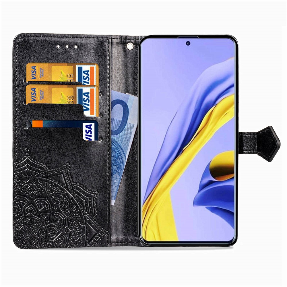 Embossed Mandala Flower PU Leather Case Wallet for Samsung Galaxy A71 5G SM-A716 - Black-6