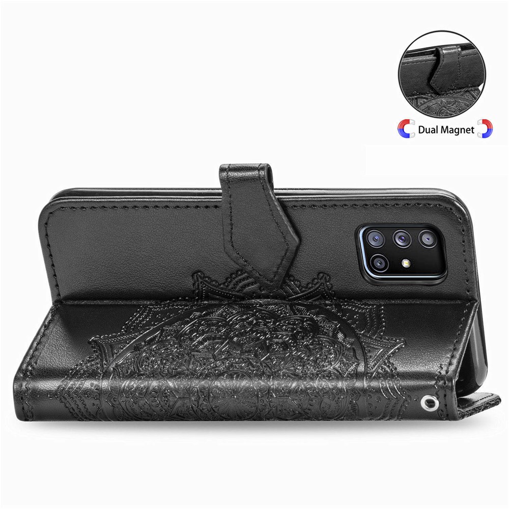 Embossed Mandala Flower PU Leather Case Wallet for Samsung Galaxy A71 5G SM-A716 - Black-8