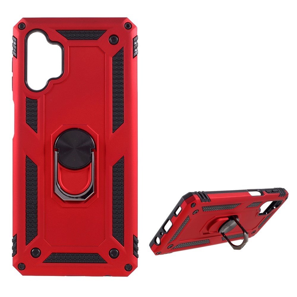 PC + TPU Combo Design Anti-drop Hybrid Phone Shell with Ring Kickstand for Samsung Galaxy A32 5G - Red-1
