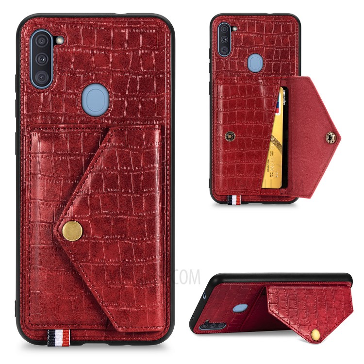 Card Holder Kickstand Crocodile Texture Leather+TPU Case for Samsung Galaxy A11/M11 (European Version) - Red-1