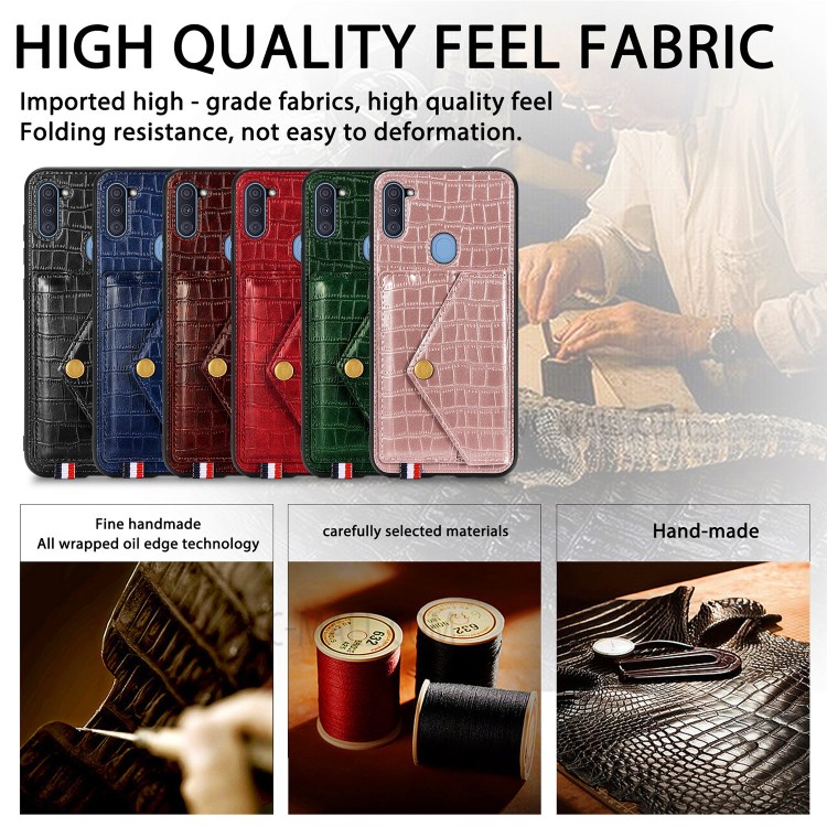 Card Holder Kickstand Crocodile Texture Leather+TPU Case for Samsung Galaxy A11/M11 (European Version) - Red-10