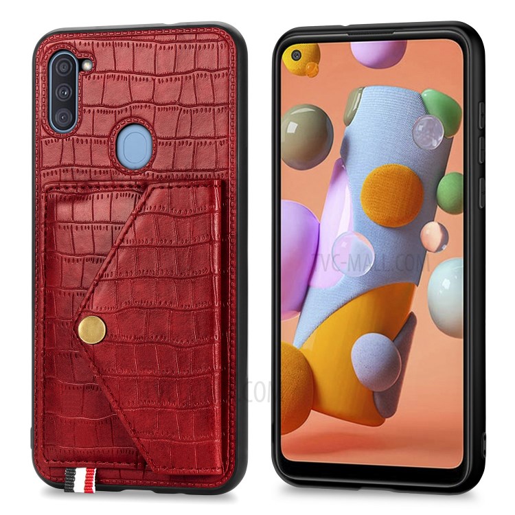 Card Holder Kickstand Crocodile Texture Leather+TPU Case for Samsung Galaxy A11/M11 (European Version) - Red-3