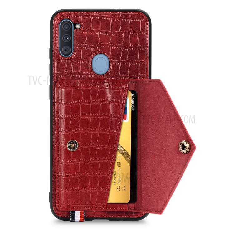 Card Holder Kickstand Crocodile Texture Leather+TPU Case for Samsung Galaxy A11/M11 (European Version) - Red-4
