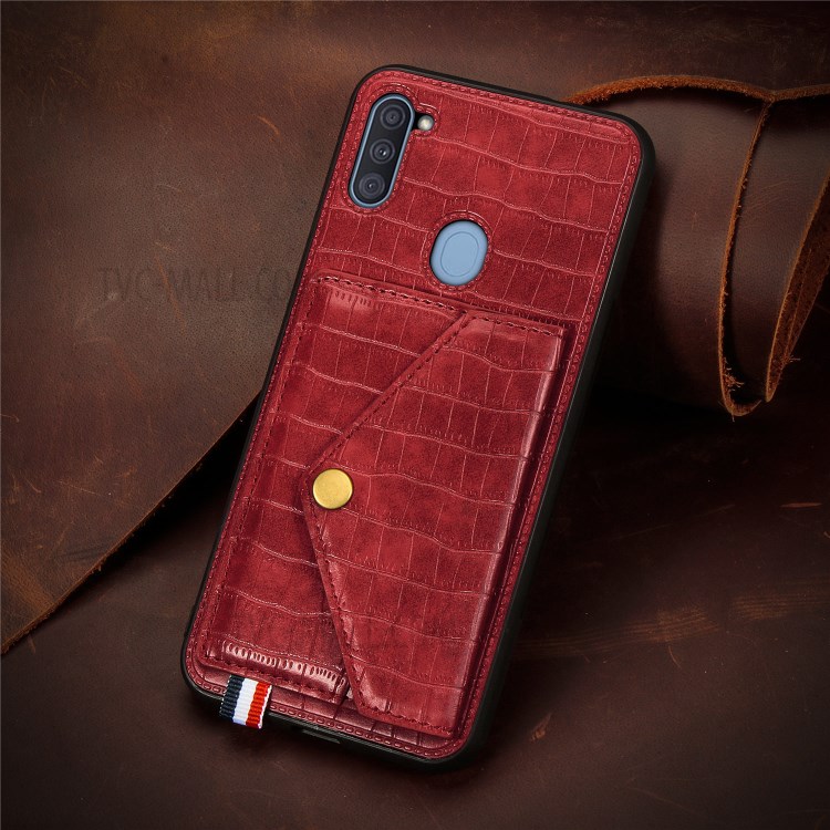 Card Holder Kickstand Crocodile Texture Leather+TPU Case for Samsung Galaxy A11/M11 (European Version) - Red-5