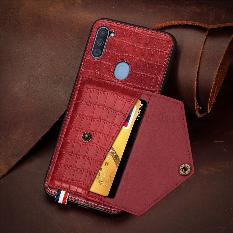 Card Holder Kickstand Crocodile Texture Leather+TPU Case for Samsung Galaxy A11/M11 (European Version) - Red-6