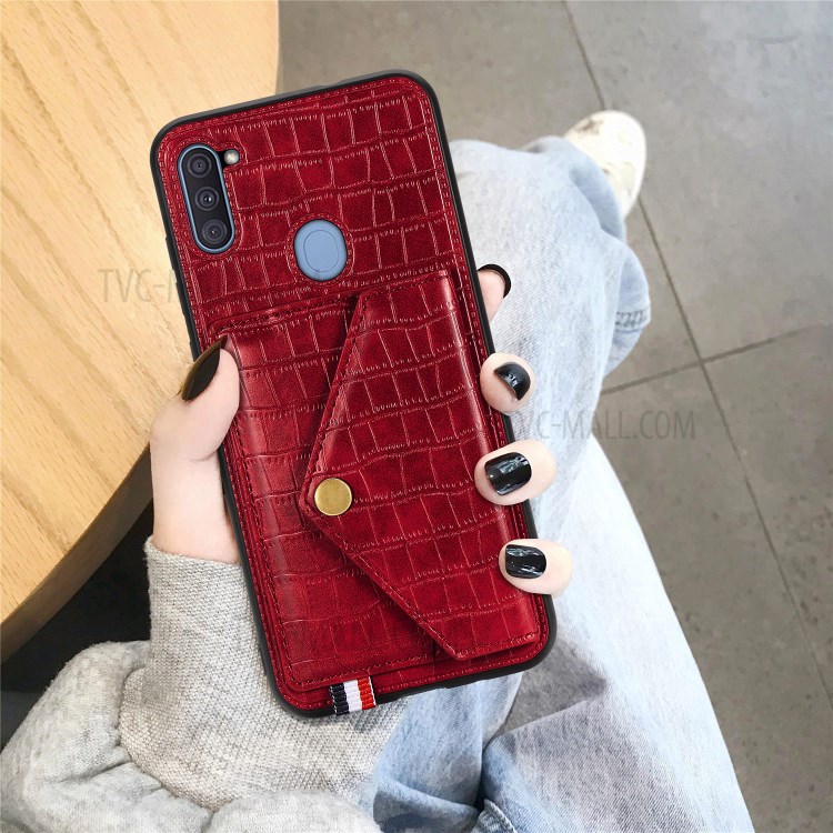 Card Holder Kickstand Crocodile Texture Leather+TPU Case for Samsung Galaxy A11/M11 (European Version) - Red-8
