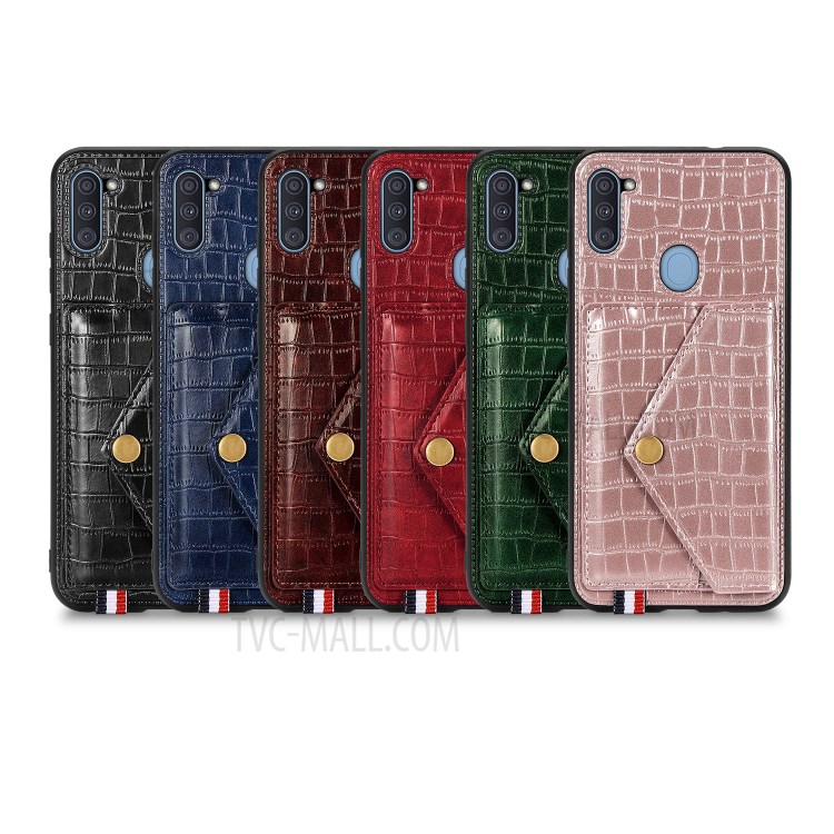 Card Holder Kickstand Crocodile Texture Leather+TPU Case for Samsung Galaxy A11/M11 (European Version) - Red-9
