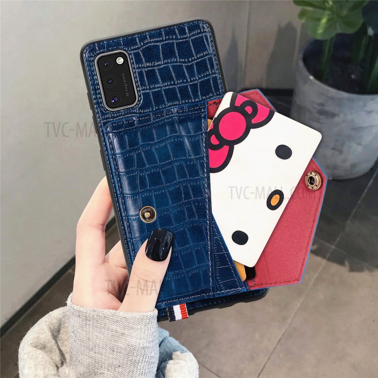 Crocodile Texture Card Holder Stand PU Leather Coated TPU Cover for Samsung Galaxy A41 (Global Version) - Blue-10