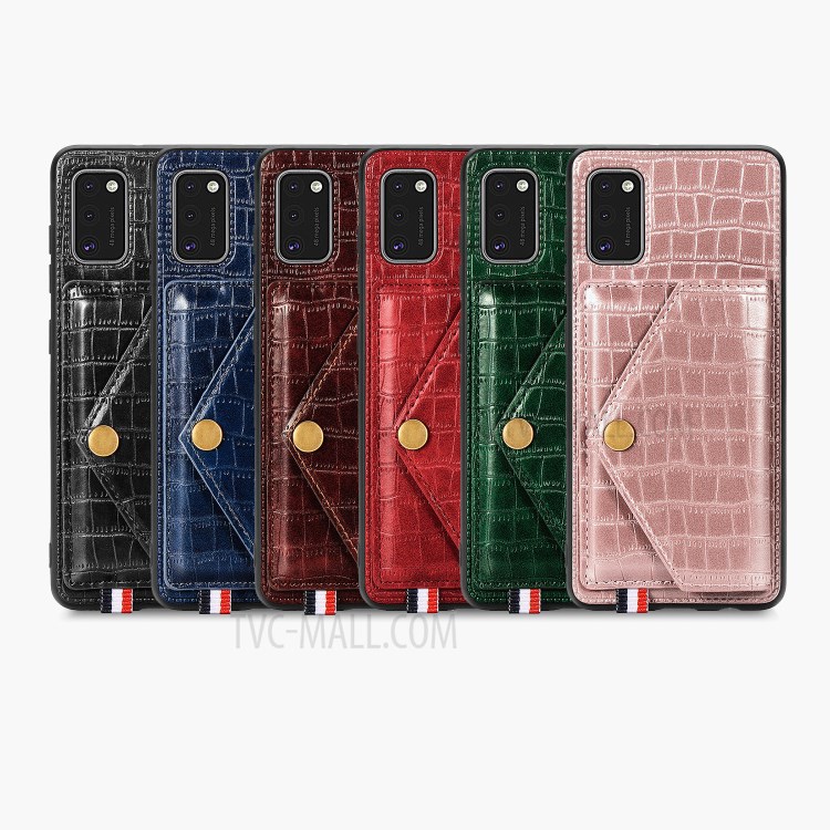 Crocodile Texture Card Holder Stand PU Leather Coated TPU Cover for Samsung Galaxy A41 (Global Version) - Blue-12