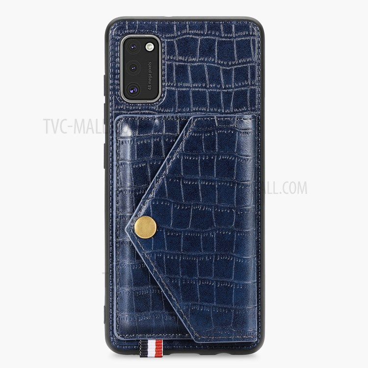 Crocodile Texture Card Holder Stand PU Leather Coated TPU Cover for Samsung Galaxy A41 (Global Version) - Blue-2