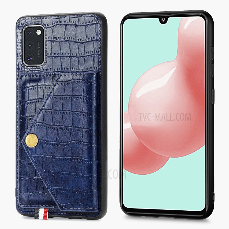 Crocodile Texture Card Holder Stand PU Leather Coated TPU Cover for Samsung Galaxy A41 (Global Version) - Blue-3
