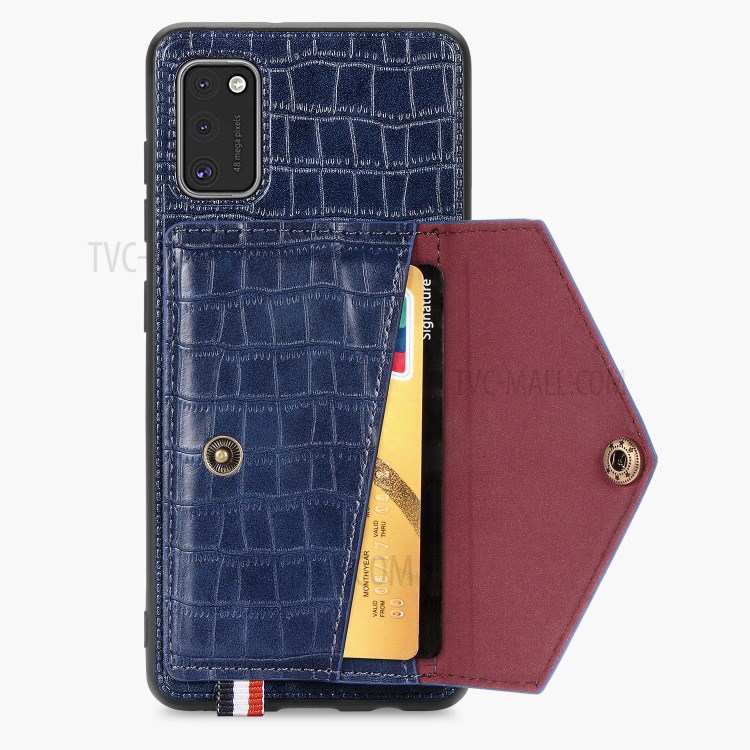 Crocodile Texture Card Holder Stand PU Leather Coated TPU Cover for Samsung Galaxy A41 (Global Version) - Blue-4