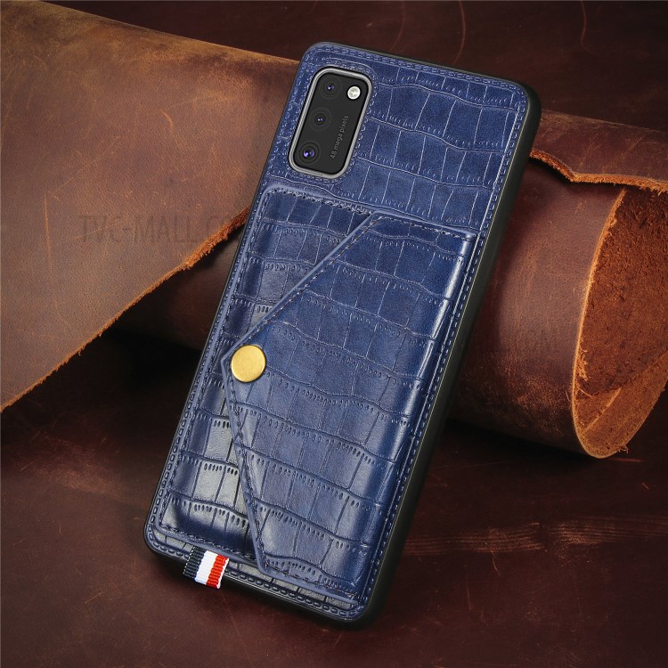 Crocodile Texture Card Holder Stand PU Leather Coated TPU Cover for Samsung Galaxy A41 (Global Version) - Blue-5