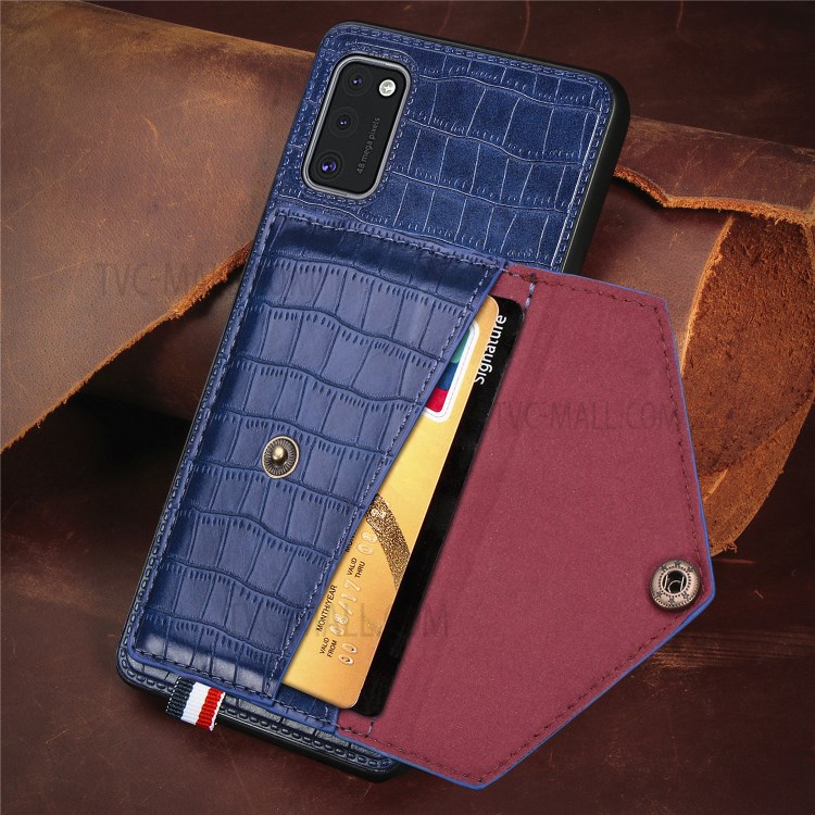Crocodile Texture Card Holder Stand PU Leather Coated TPU Cover for Samsung Galaxy A41 (Global Version) - Blue-6