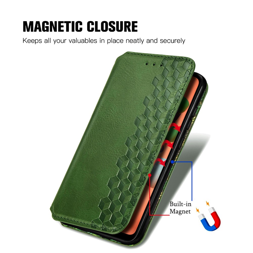Fashionable Auto-absorbed Rhombus Texture PU Leather Wallet Phone Cover for Samsung Galaxy A11/M11 (EU Version) - Green-10