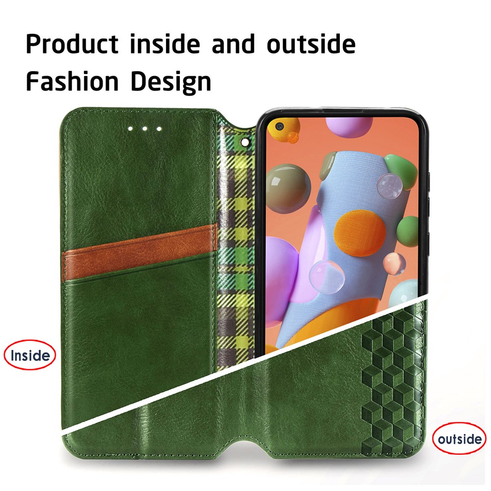 Fashionable Auto-absorbed Rhombus Texture PU Leather Wallet Phone Cover for Samsung Galaxy A11/M11 (EU Version) - Green-11