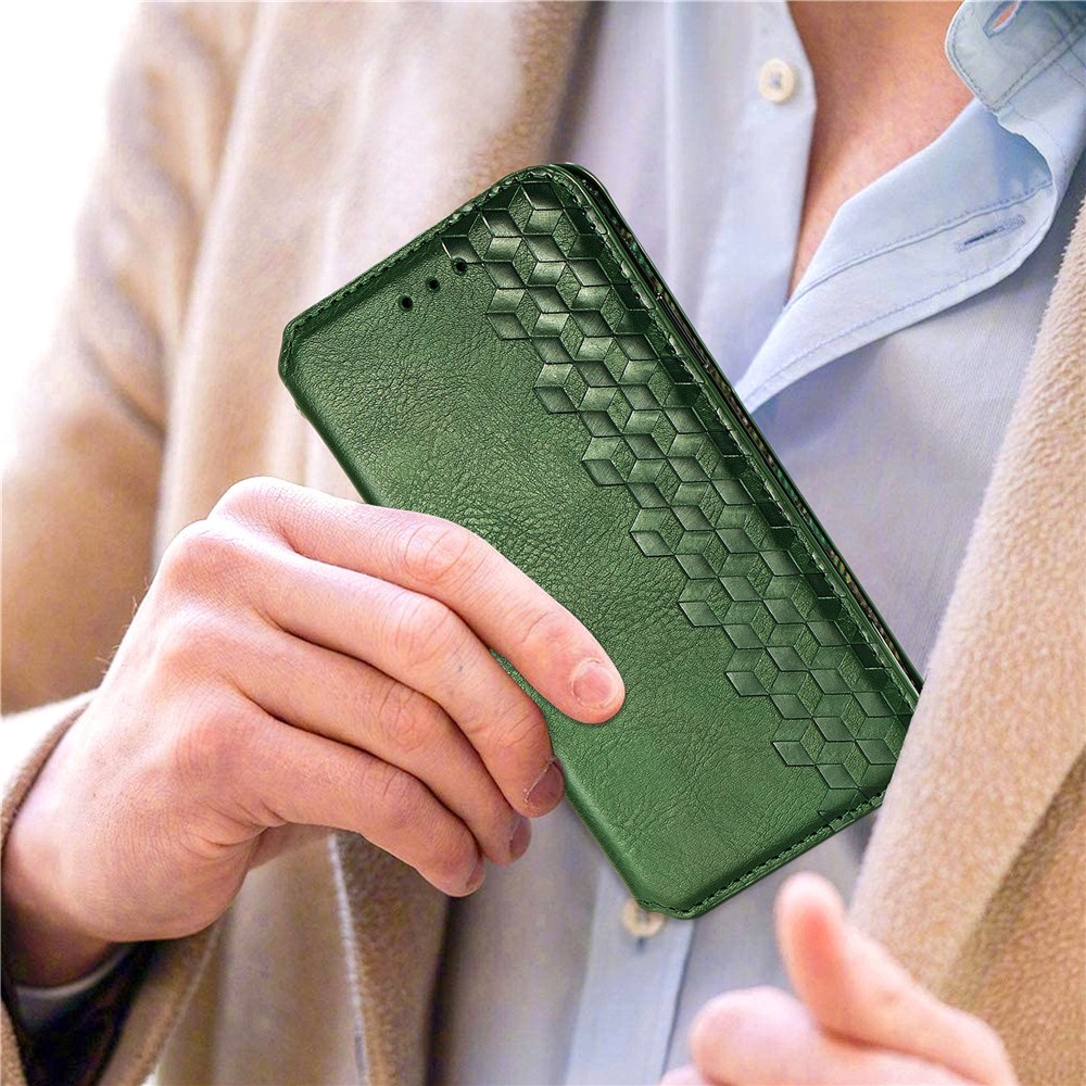 Fashionable Auto-absorbed Rhombus Texture PU Leather Wallet Phone Cover for Samsung Galaxy A11/M11 (EU Version) - Green-12