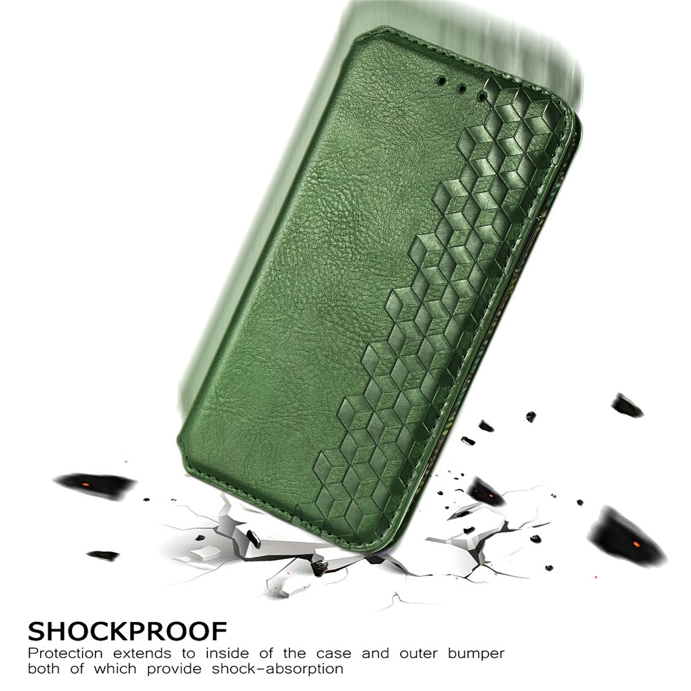 Fashionable Auto-absorbed Rhombus Texture PU Leather Wallet Phone Cover for Samsung Galaxy A11/M11 (EU Version) - Green-13