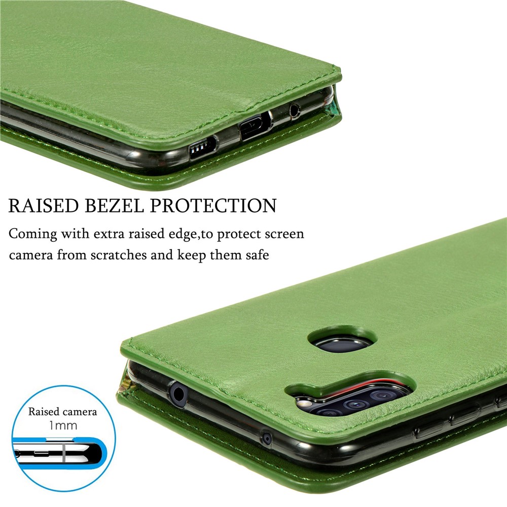 Fashionable Auto-absorbed Rhombus Texture PU Leather Wallet Phone Cover for Samsung Galaxy A11/M11 (EU Version) - Green-14