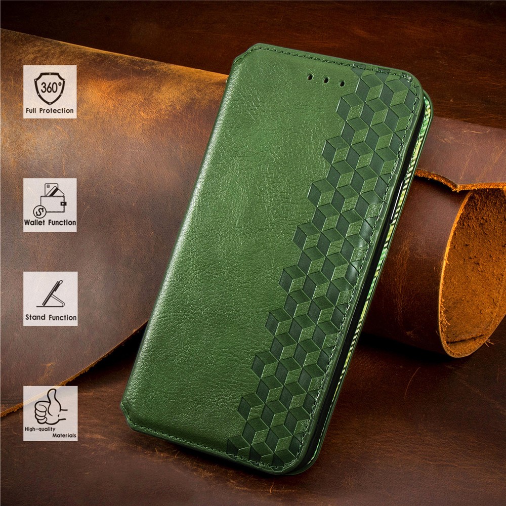 Fashionable Auto-absorbed Rhombus Texture PU Leather Wallet Phone Cover for Samsung Galaxy A11/M11 (EU Version) - Green-15