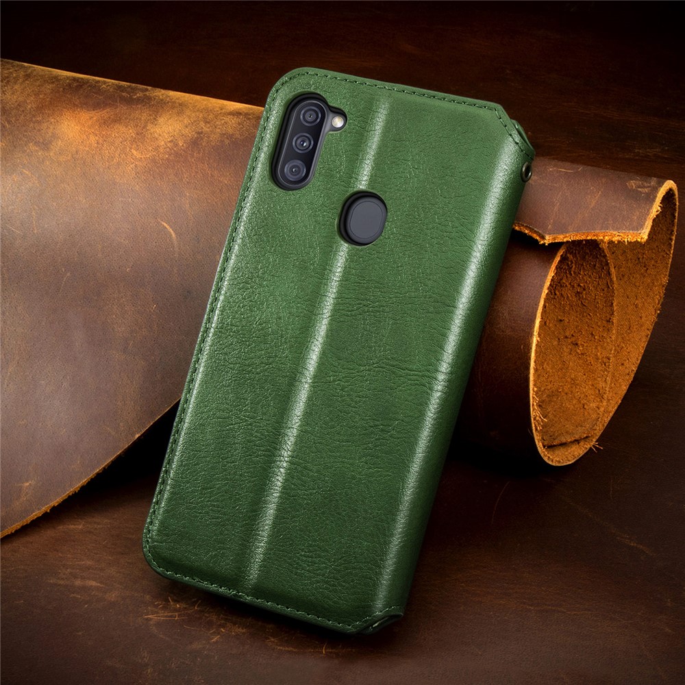 Fashionable Auto-absorbed Rhombus Texture PU Leather Wallet Phone Cover for Samsung Galaxy A11/M11 (EU Version) - Green-17