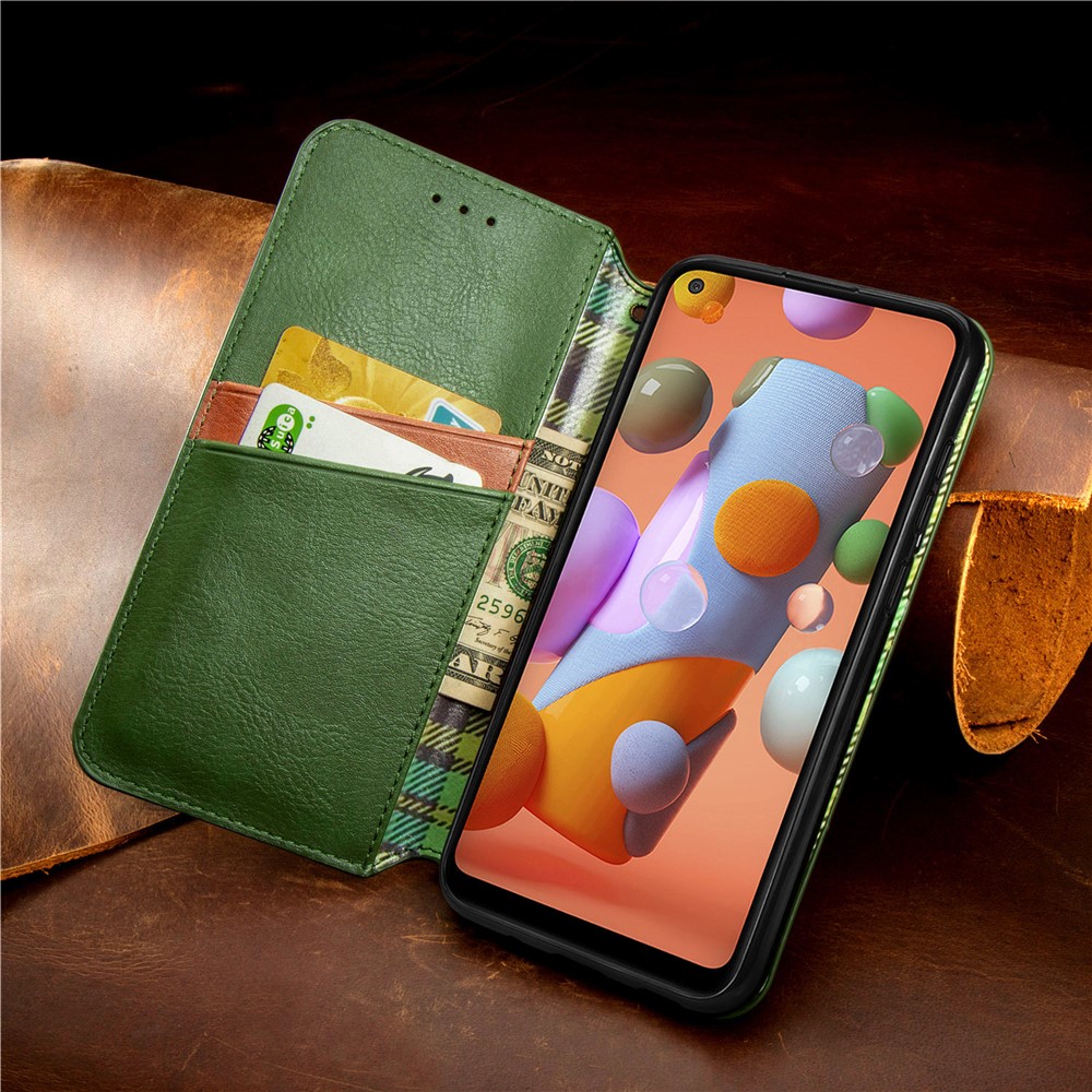Fashionable Auto-absorbed Rhombus Texture PU Leather Wallet Phone Cover for Samsung Galaxy A11/M11 (EU Version) - Green-18