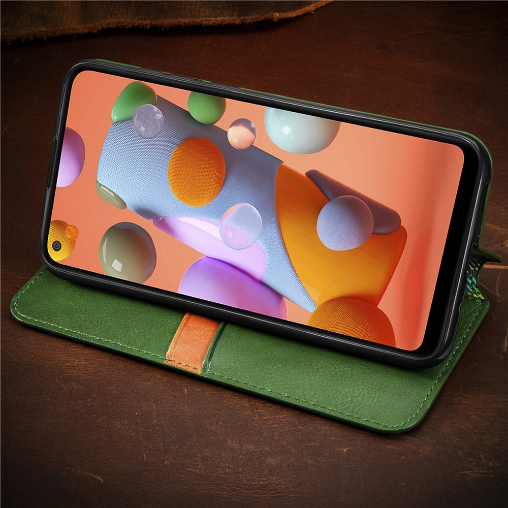 Fashionable Auto-absorbed Rhombus Texture PU Leather Wallet Phone Cover for Samsung Galaxy A11/M11 (EU Version) - Green-19
