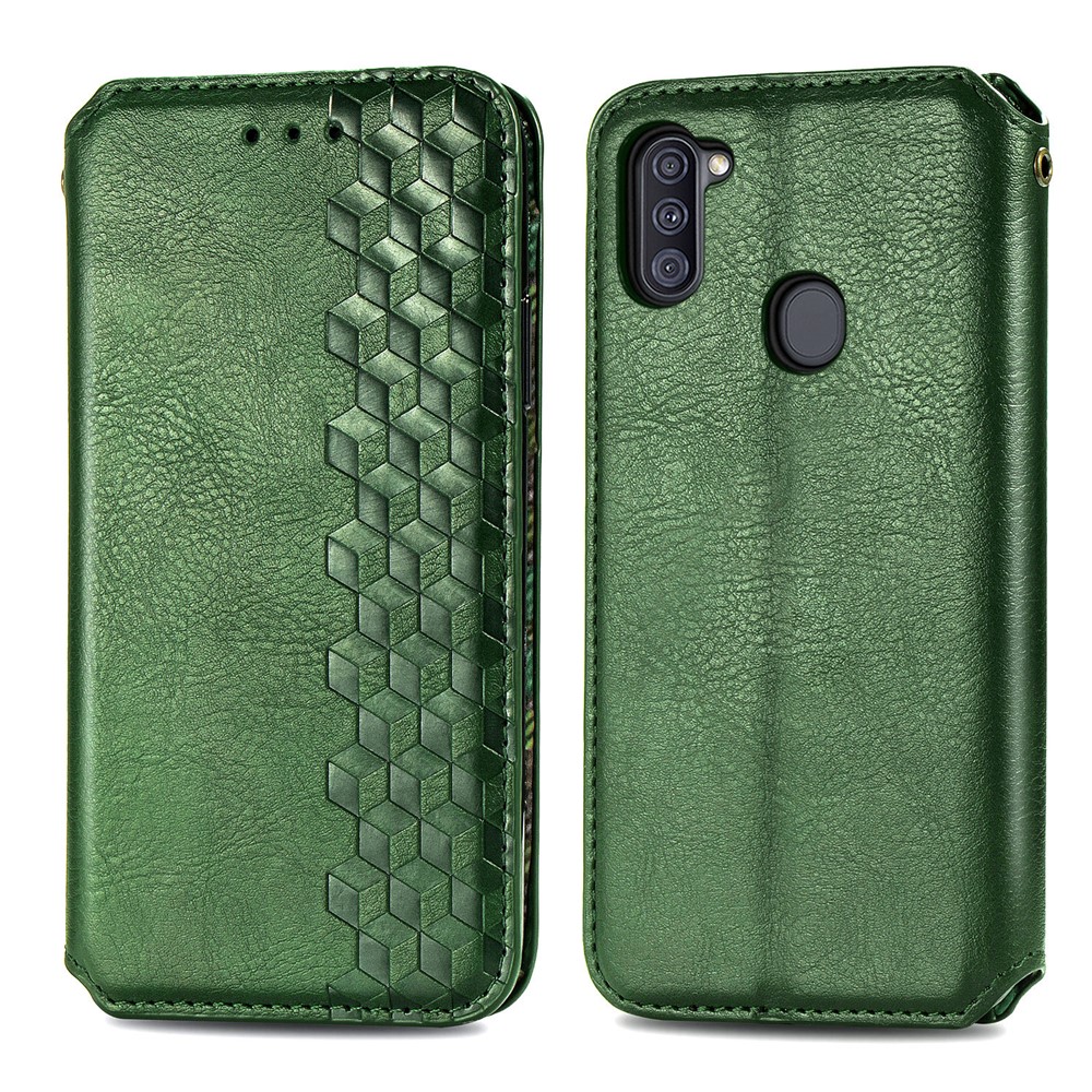 Fashionable Auto-absorbed Rhombus Texture PU Leather Wallet Phone Cover for Samsung Galaxy A11/M11 (EU Version) - Green-2