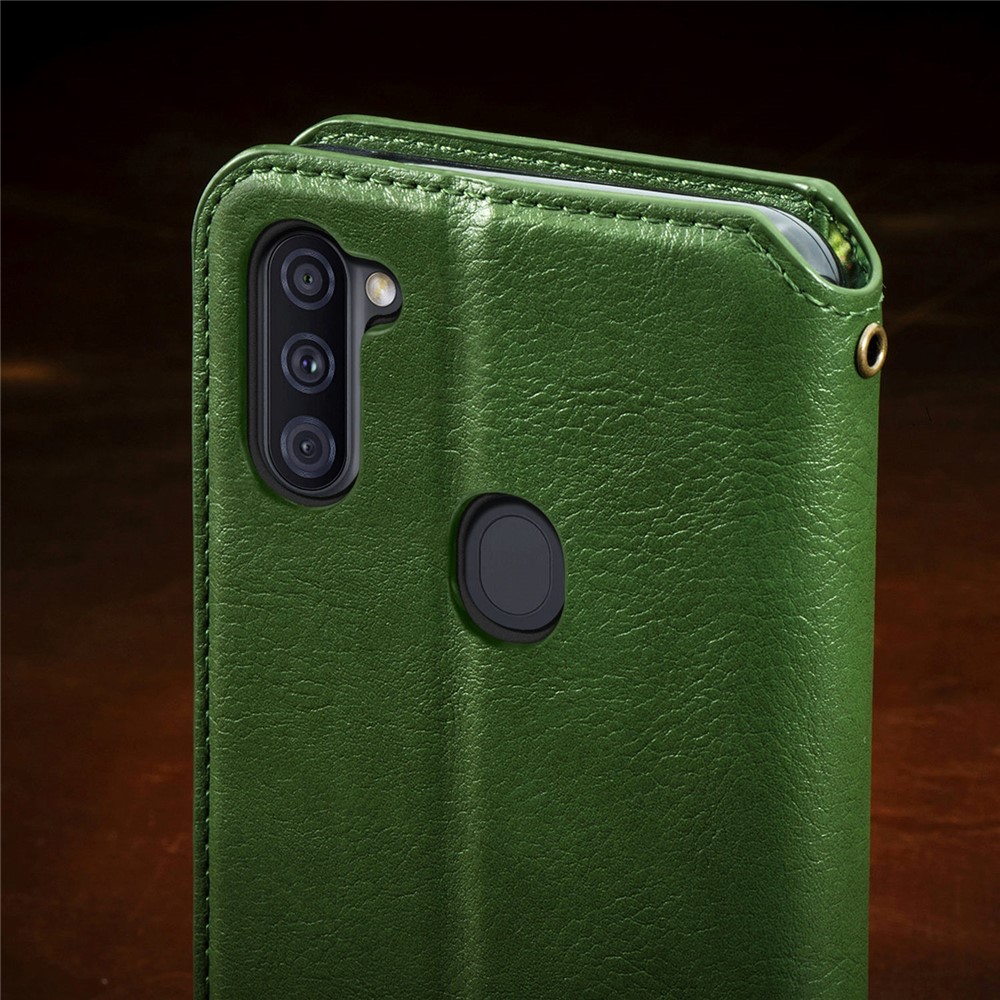 Fashionable Auto-absorbed Rhombus Texture PU Leather Wallet Phone Cover for Samsung Galaxy A11/M11 (EU Version) - Green-20