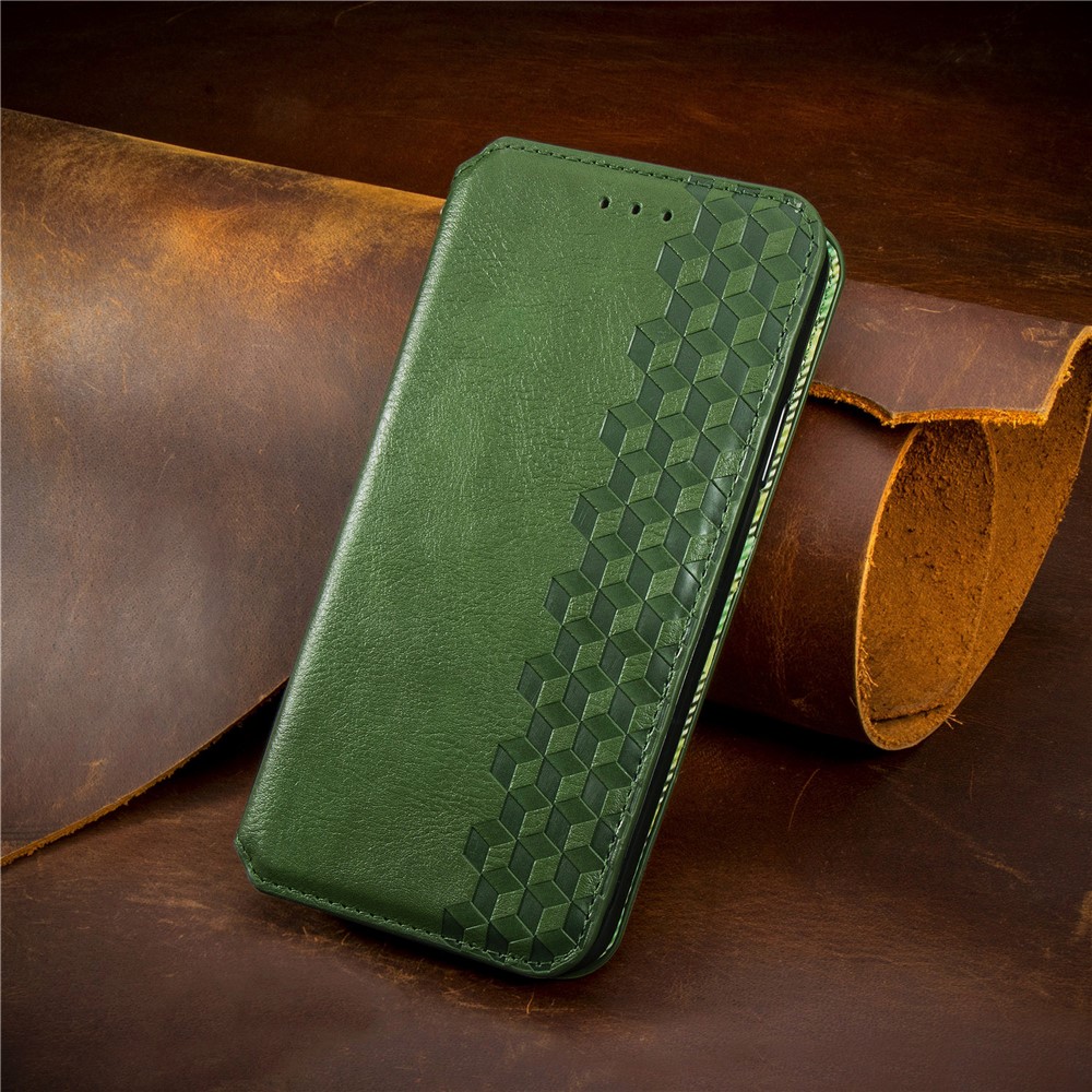 Fashionable Auto-absorbed Rhombus Texture PU Leather Wallet Phone Cover for Samsung Galaxy A11/M11 (EU Version) - Green-23