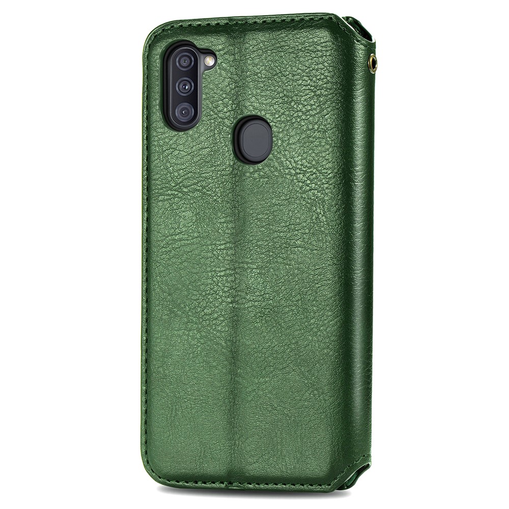 Fashionable Auto-absorbed Rhombus Texture PU Leather Wallet Phone Cover for Samsung Galaxy A11/M11 (EU Version) - Green-4