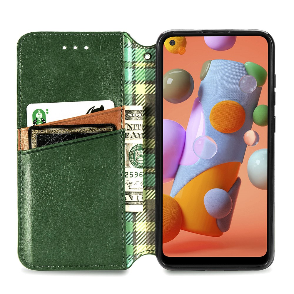 Fashionable Auto-absorbed Rhombus Texture PU Leather Wallet Phone Cover for Samsung Galaxy A11/M11 (EU Version) - Green-5
