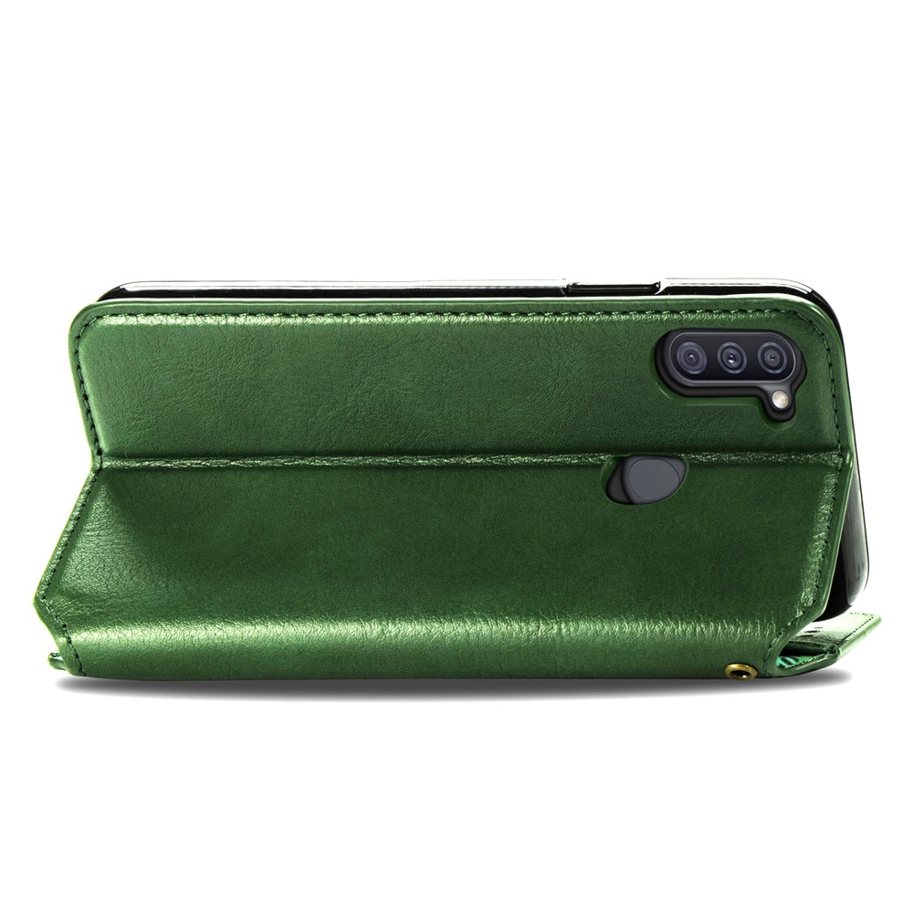 Fashionable Auto-absorbed Rhombus Texture PU Leather Wallet Phone Cover for Samsung Galaxy A11/M11 (EU Version) - Green-6