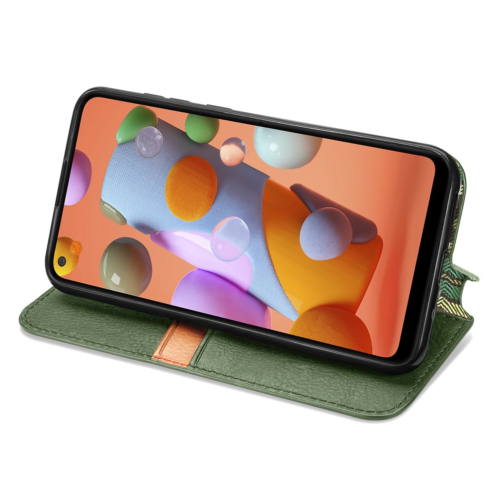 Fashionable Auto-absorbed Rhombus Texture PU Leather Wallet Phone Cover for Samsung Galaxy A11/M11 (EU Version) - Green-7
