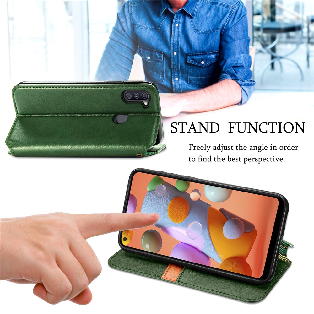 Fashionable Auto-absorbed Rhombus Texture PU Leather Wallet Phone Cover for Samsung Galaxy A11/M11 (EU Version) - Green-8