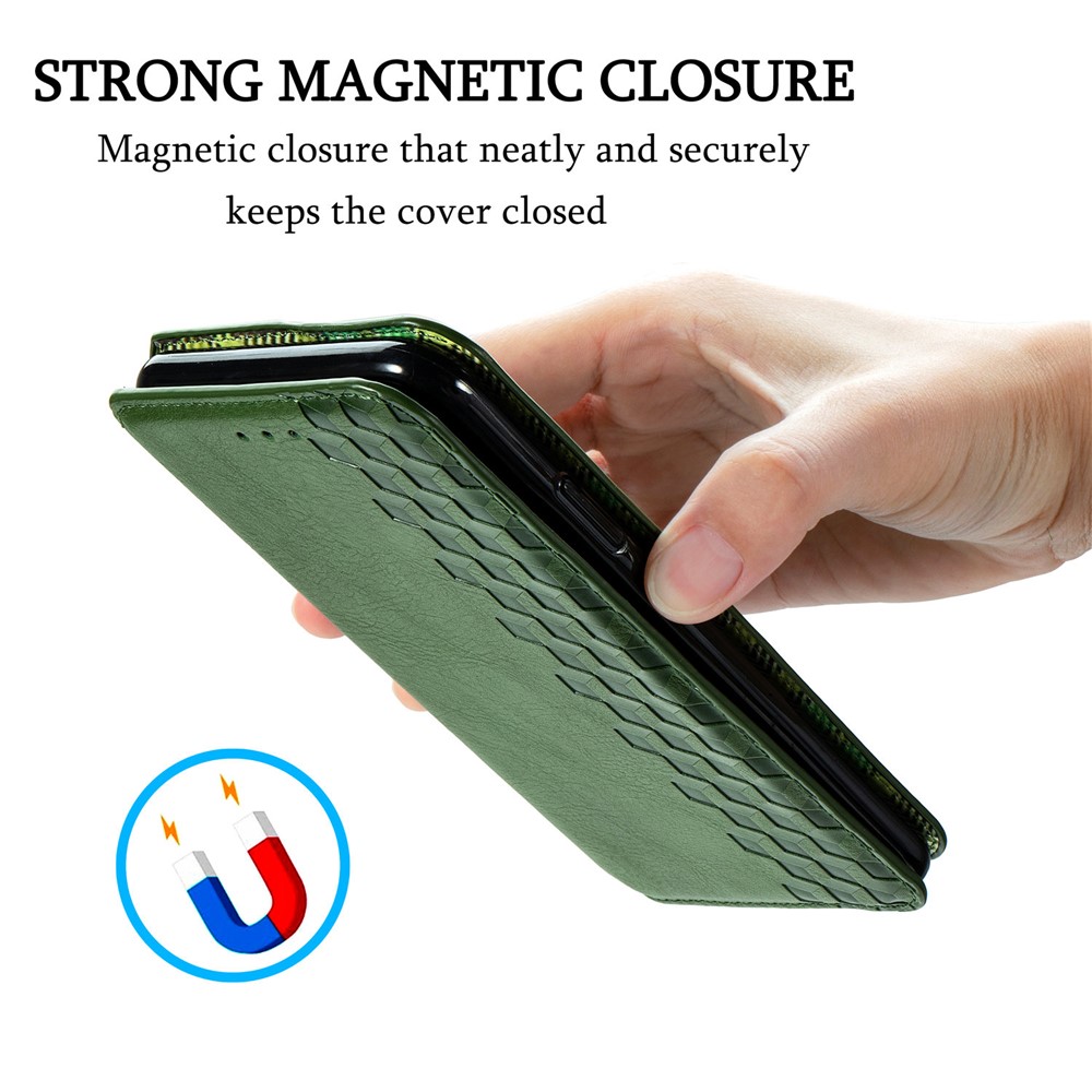 Fashionable Auto-absorbed Rhombus Texture PU Leather Wallet Phone Cover for Samsung Galaxy A11/M11 (EU Version) - Green-9