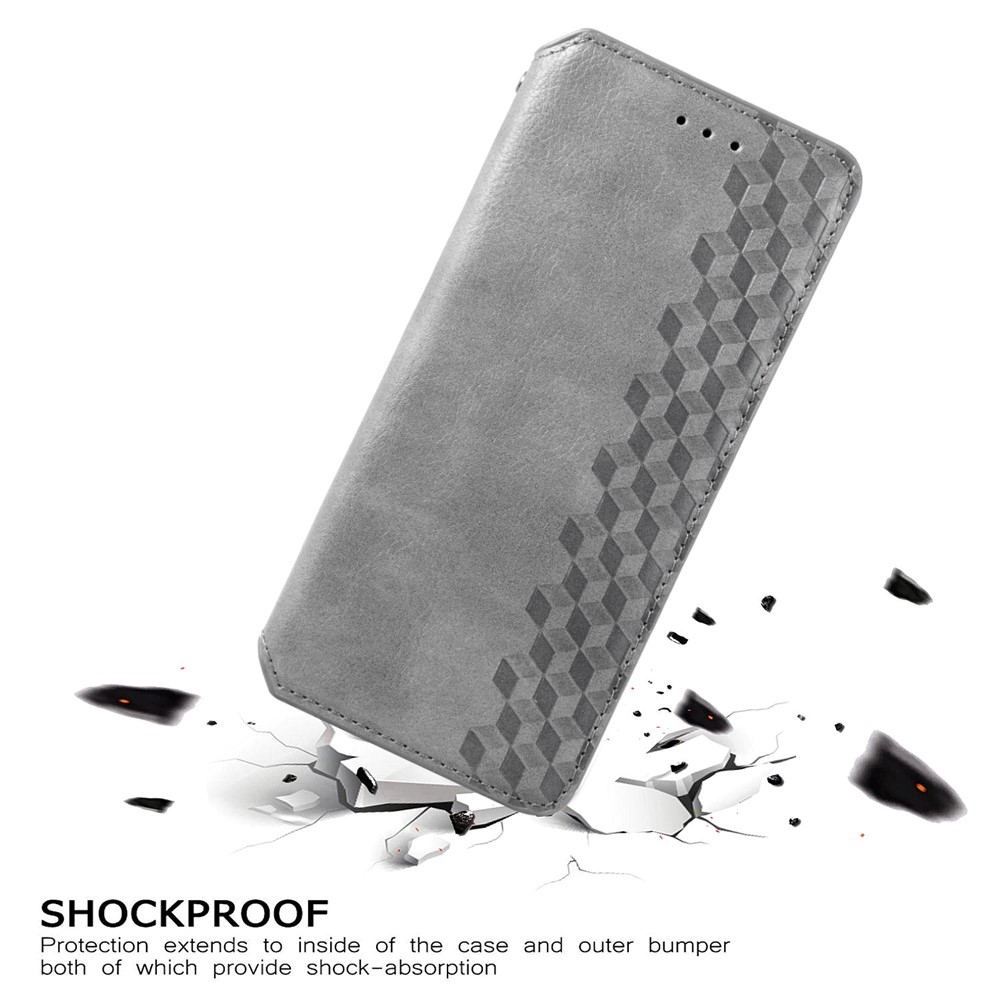 Fashionable Auto-absorbed Rhombus Texture PU Leather Wallet Phone Cover for Samsung Galaxy S21 5G - Grey-10