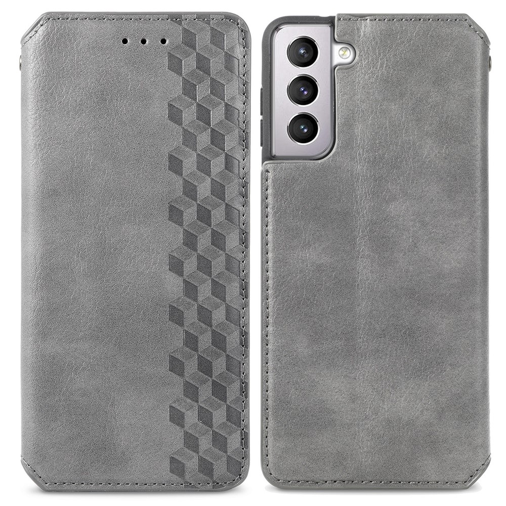 Fashionable Auto-absorbed Rhombus Texture PU Leather Wallet Phone Cover for Samsung Galaxy S21 5G - Grey-11