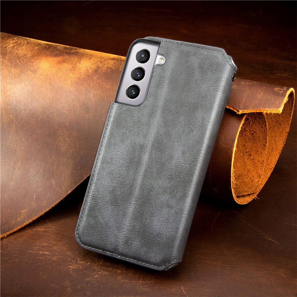 Fashionable Auto-absorbed Rhombus Texture PU Leather Wallet Phone Cover for Samsung Galaxy S21 4G/5G - Grey-15